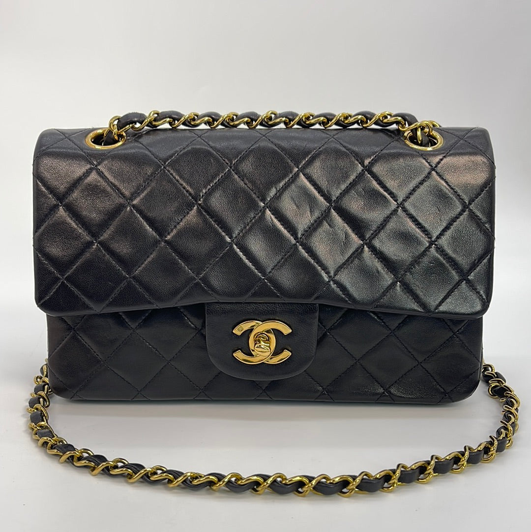 Chanel Vintage Chanel 8inch Double Flap Black Quilted Leather Paris
