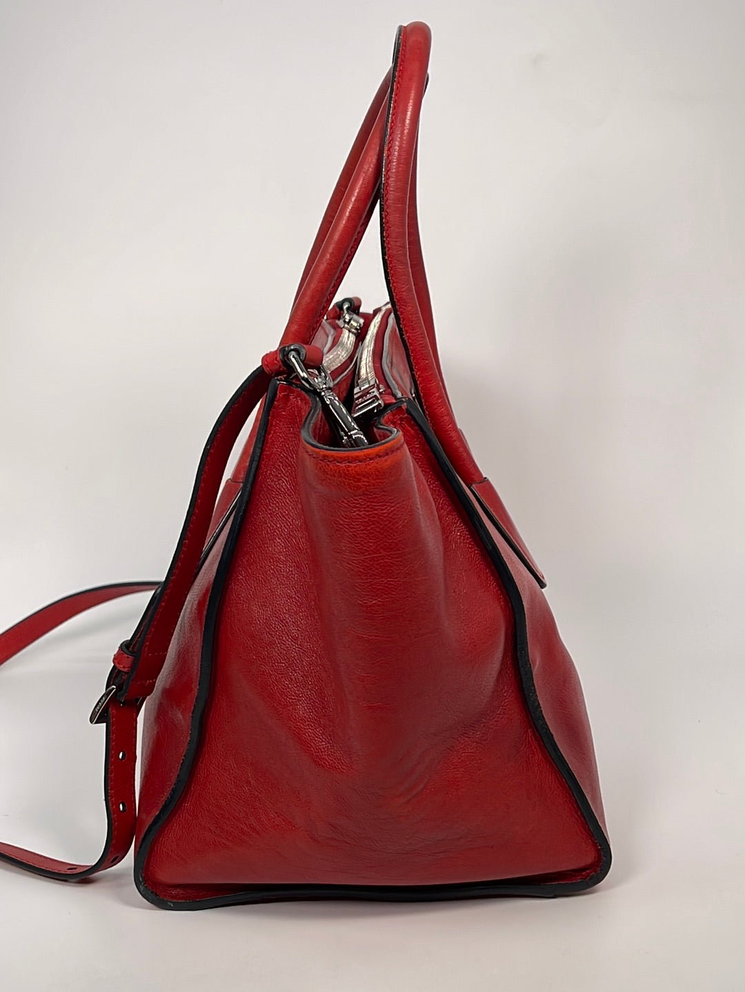 Preloved Red Prada Twin Pocket Tote 2 Way Bag 180 011023 DEAL *****