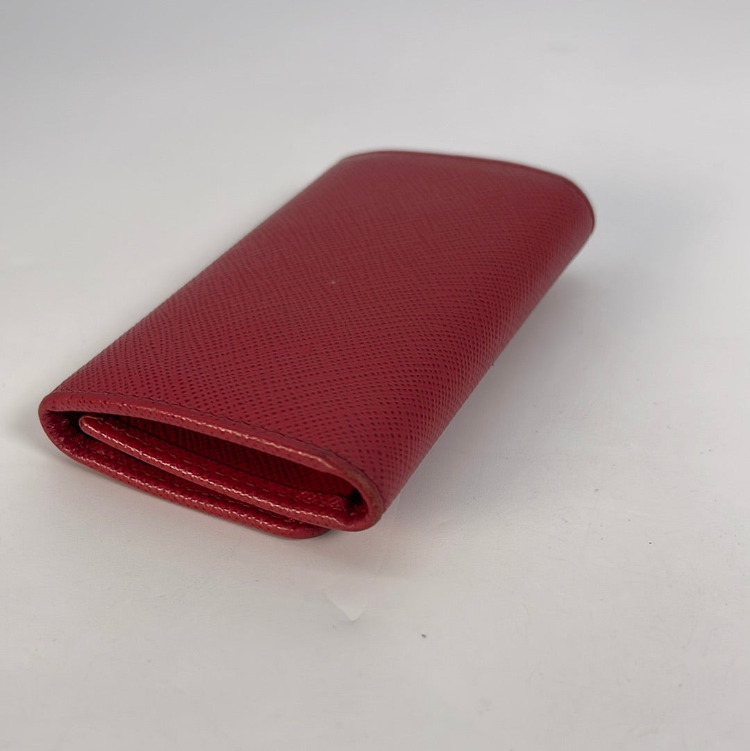 Preloved PRADA Nylon Red Leather 4 Ring Key Case 85 012423