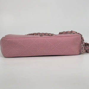 Preloved CHANEL Pink Jersey Medium Single Flap Chain Shoulder Bag 5945719 011323 LIGHTENING DEAL***