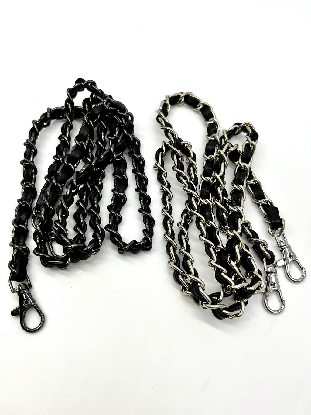 NEW Metal and Black Leather Purse Chain Straps