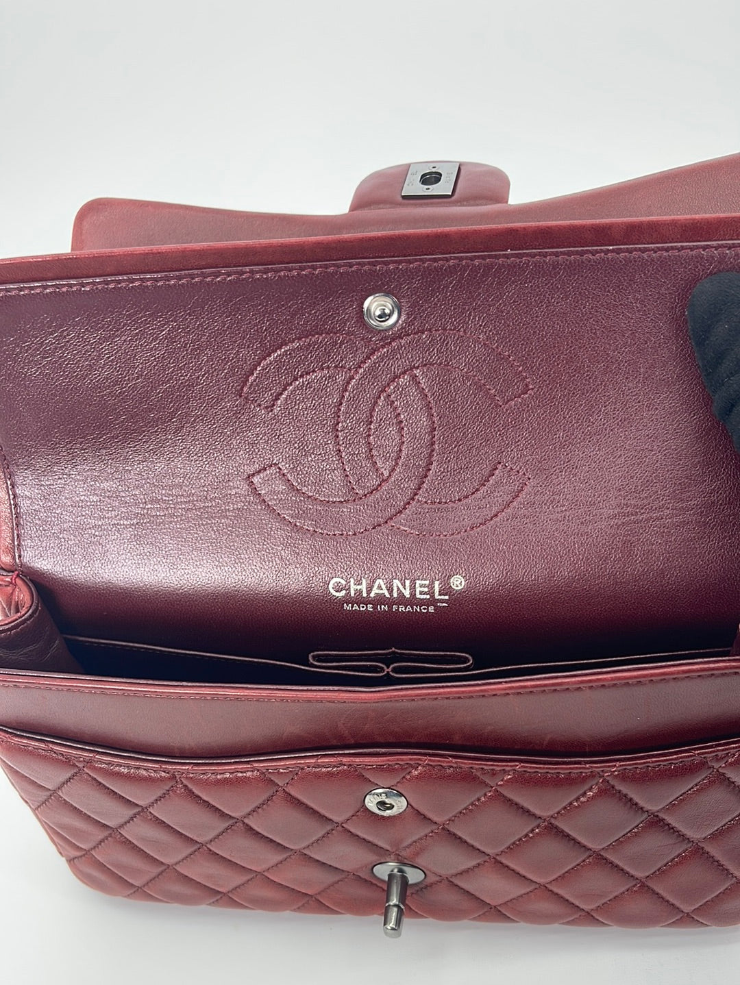 Preloved Vintage CHANEL Burgundy Lambskin Medium Double Flap Matelasse Chain Shoulder Bag 12037622 032223   ** DEAL *** - $900 OFF NO ADDITIONAL DISCOUNTS FOR THIS ITEM ** LIVE SHOW DEAL ONLY****