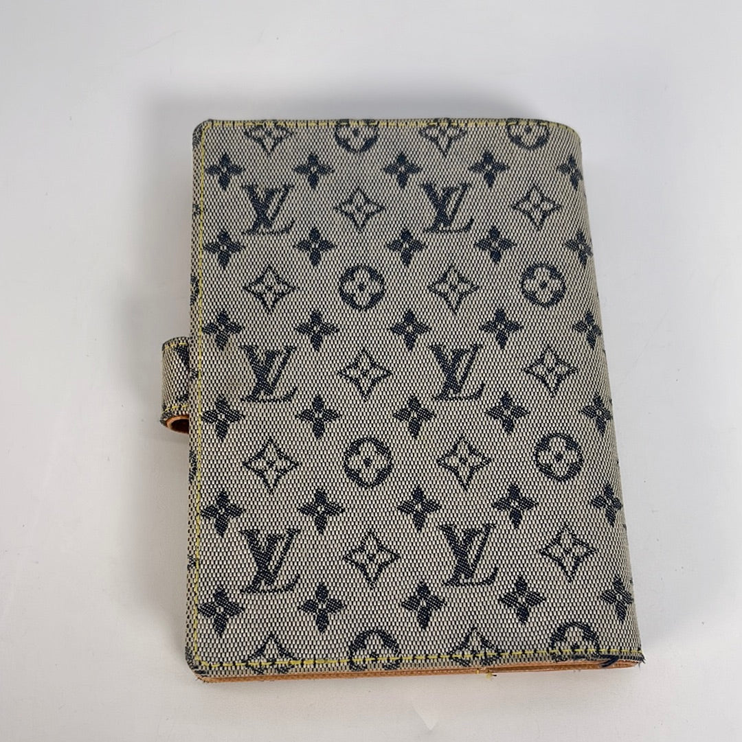 Preloved Louis Vuitton Blue Min Lin Monogram Leather Agenda PM Day Planner Cover CA0090 012423