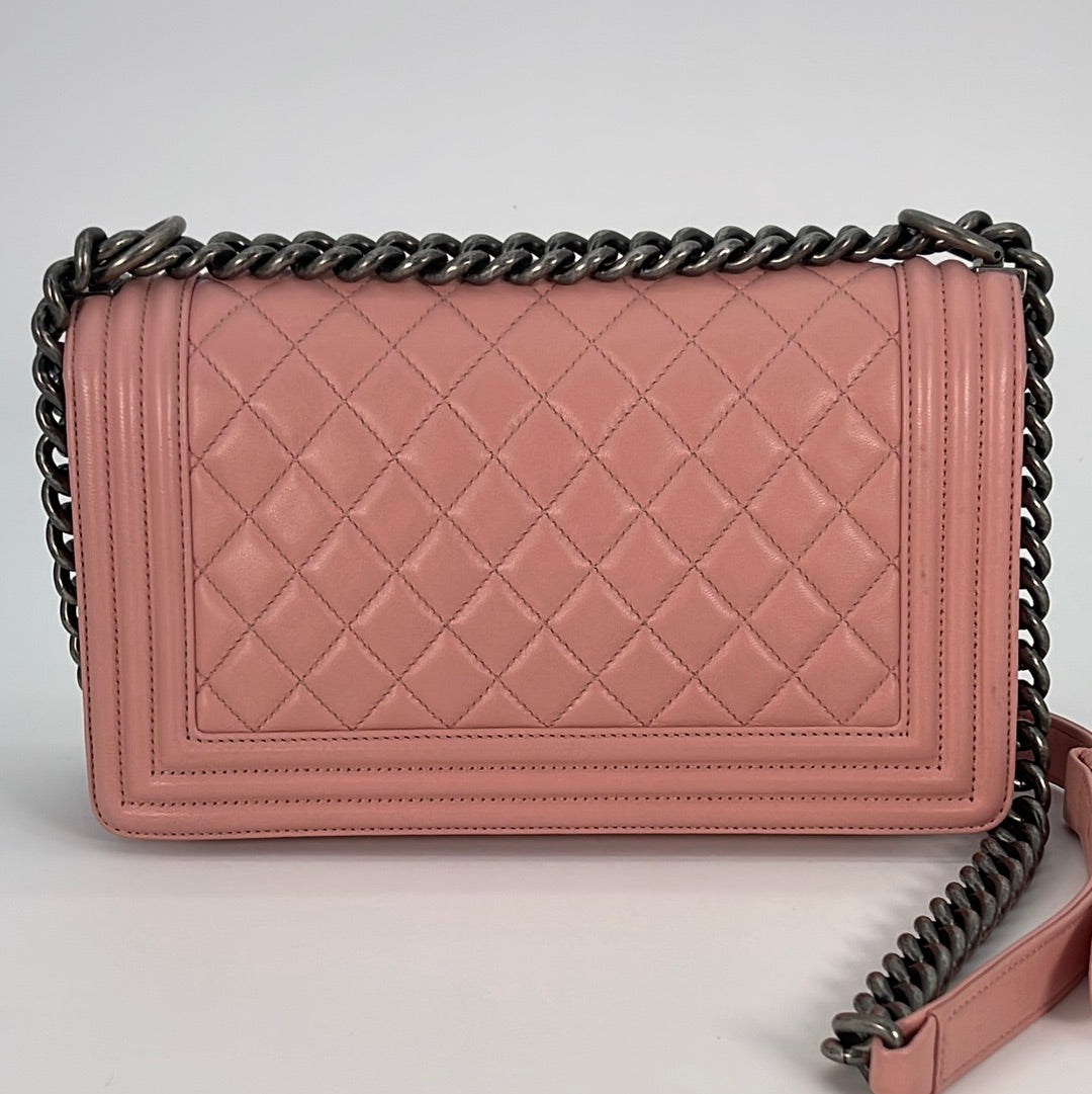 CHANEL Lambskin Quilted Medium Chanel 19 Flap Dark Pink 1237434