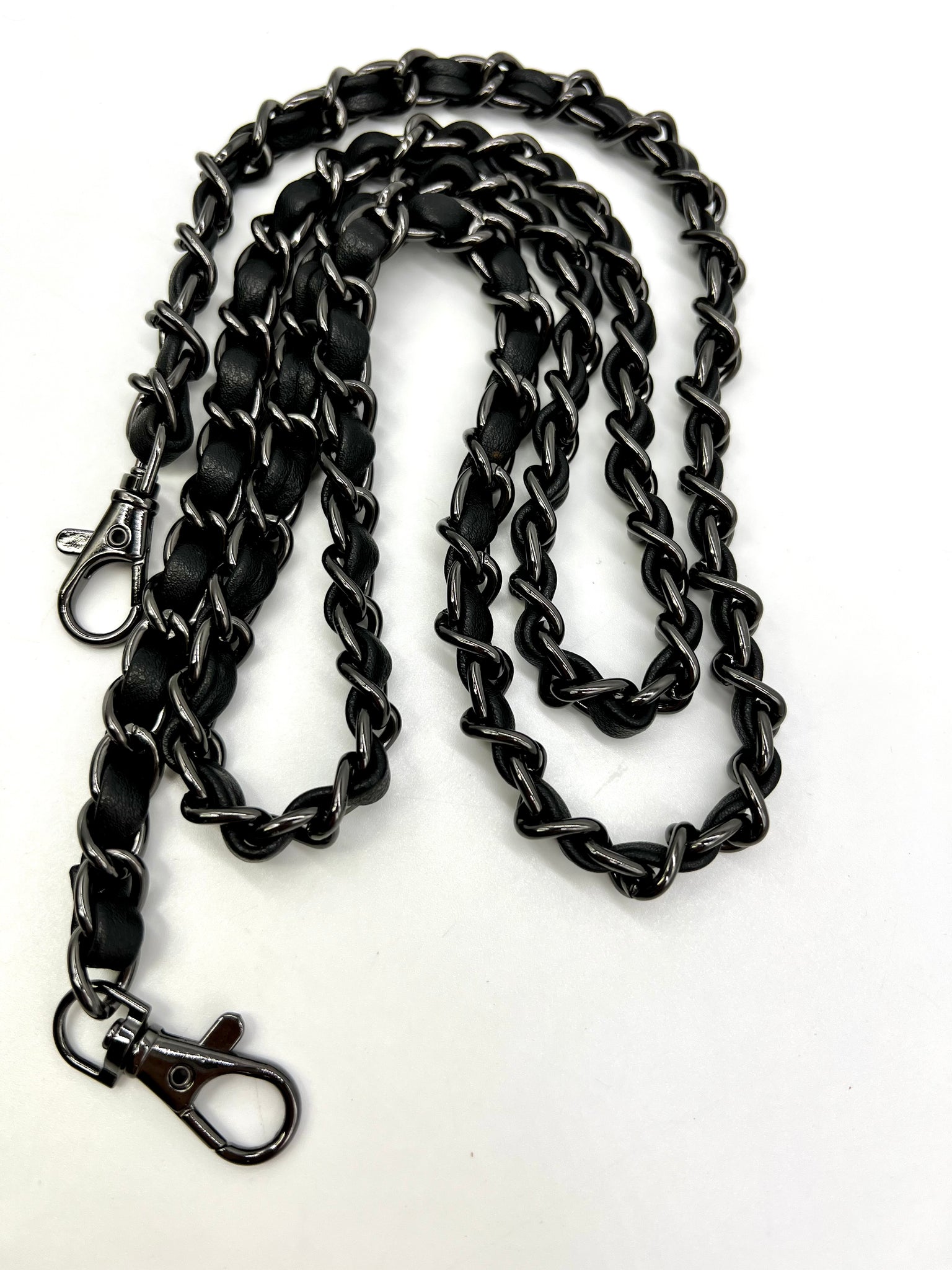 NEW Silver Metal and  Leather Purse Chain Straps