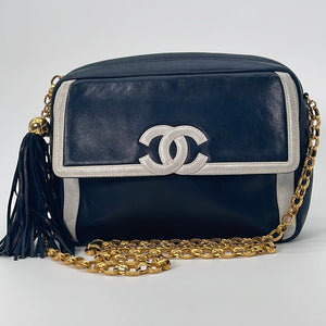 Chanel Vintage Navy Quilted Lambskin Timeless Tassel Camera Bag