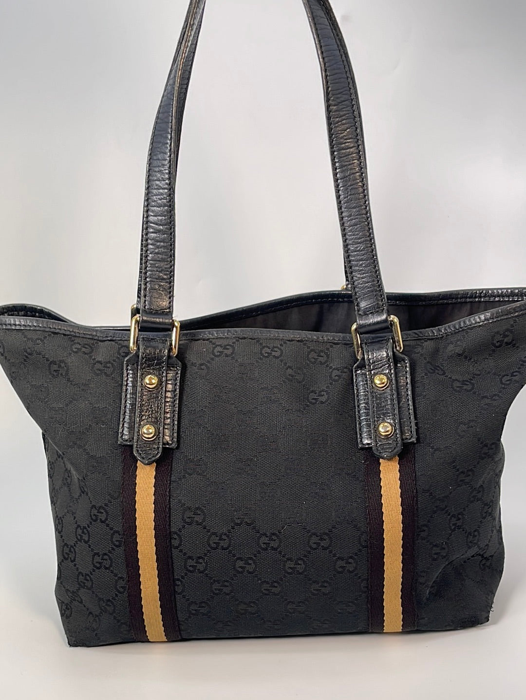 Vintage Gucci GG Canvas Beige/ Black Jolicoeur Medium Tote Bag