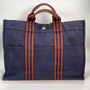 Preloved Hermes Fourre Tout Navy Canvas Tote Bag MM 120822