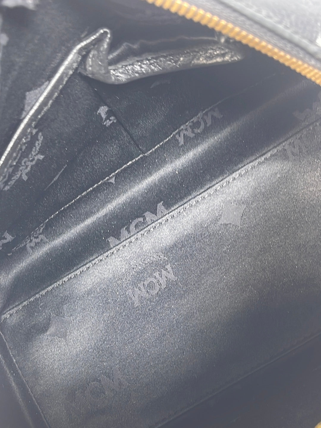 MCM Black Leather Vintage Studded Logo Motifs Boston Bag MCM