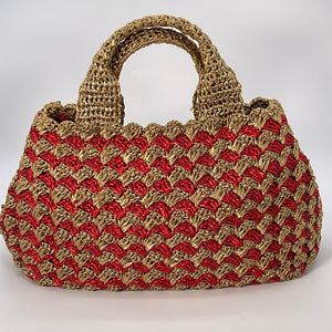 Preloved Prada Red and Gold Canapa Crochet Tote 31O 022023 ** DEAL **