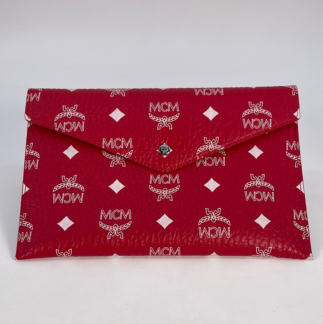 PRELOVED MCM Coated Visetos Canvas Red Envelope Clutch TDQY3QX 020323 ** DEAL**