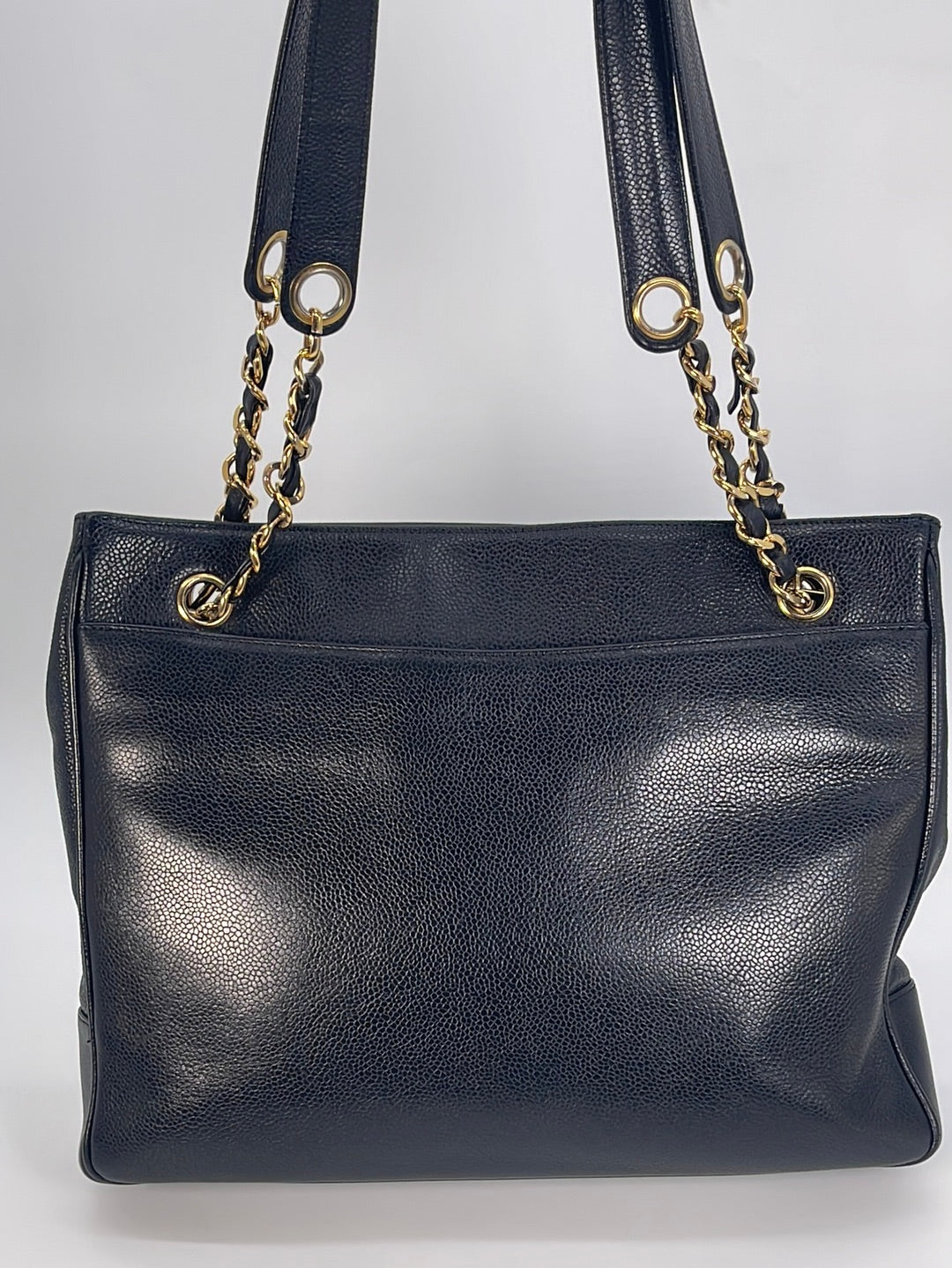 Vintage Chanel CC Logo Black Caviar Chain Shoulder Tote Bag 2590549 021323