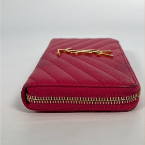 PRELOVED Saint Laurent Classic Pink Monogram Zip Around Matelasse Chevron Leather Wallet INN3580941116 012023