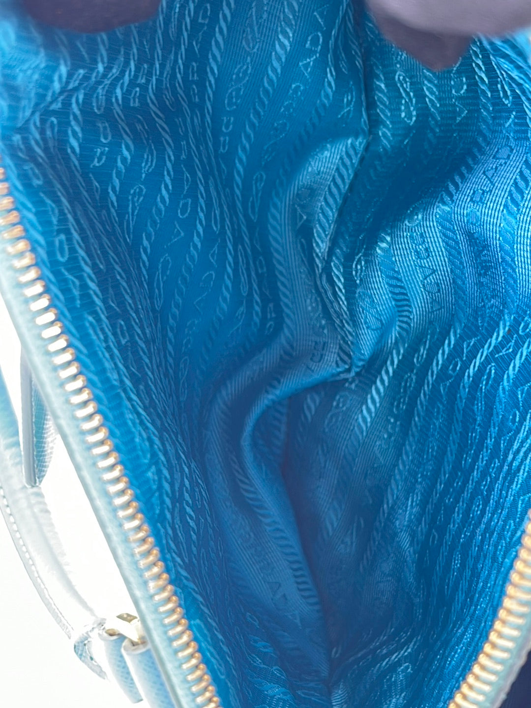 blue saffiano leather tote