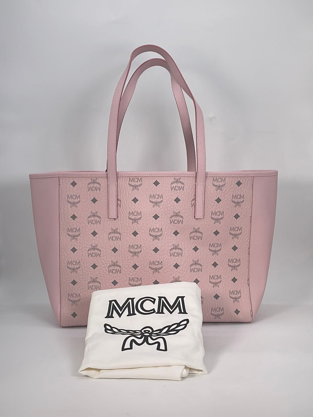 pink mcm tote bag