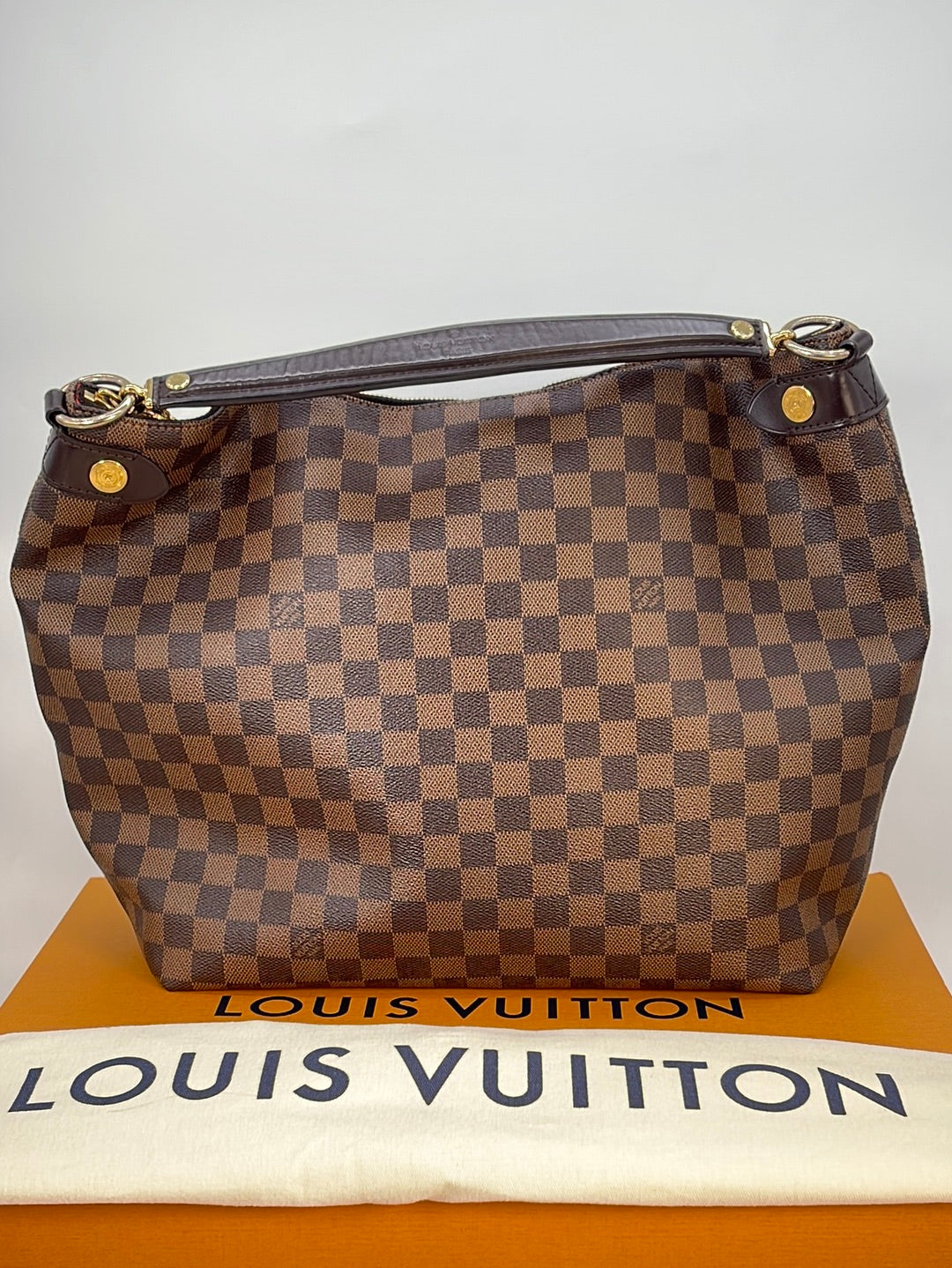 Louis Vuitton Duomo Damier Ebene Handbag Satchel Women Brown Purse Tote LV  Gold