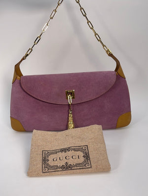 Preloved GUCCI Pink Suede Tiger Charm Handbag 001.4113.2123 021023