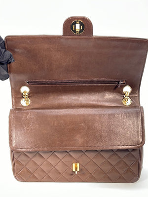 Vintage CHANEL Brown Lambskin Medium Double Flap Matelasse Chain Shoulder Bag  XJC7Y6B 020523