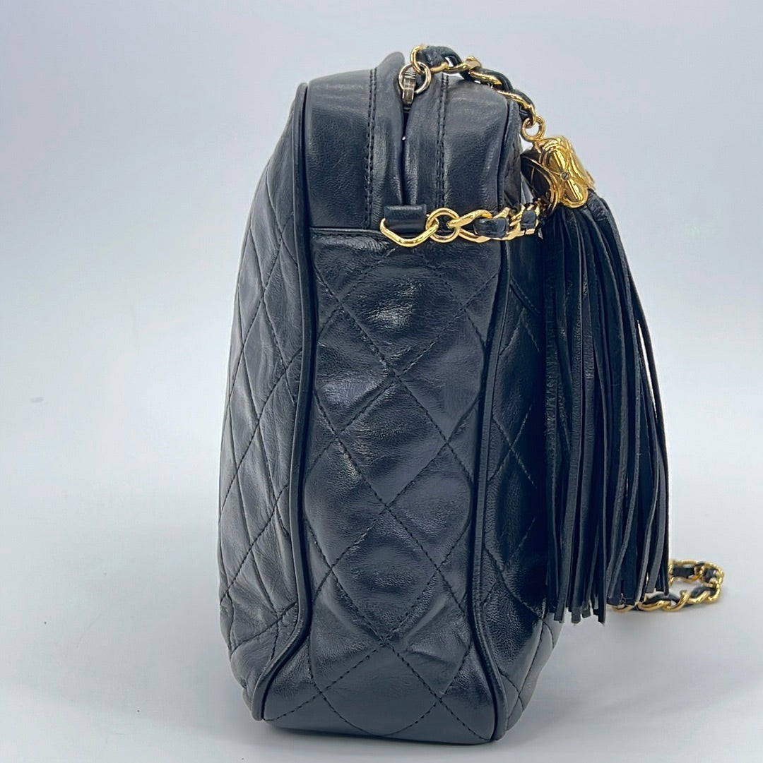 PRELOVED CHANEL Black Quilted Lambskin Tassel Chain Camara Bag 2616033 – KimmieBBags  LLC