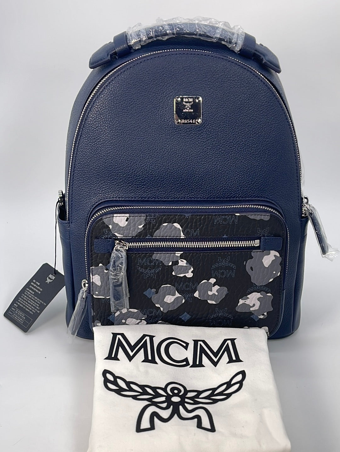 NEW) MCM Blue Leather Camo Stark Visetos Backpack H9546 022223