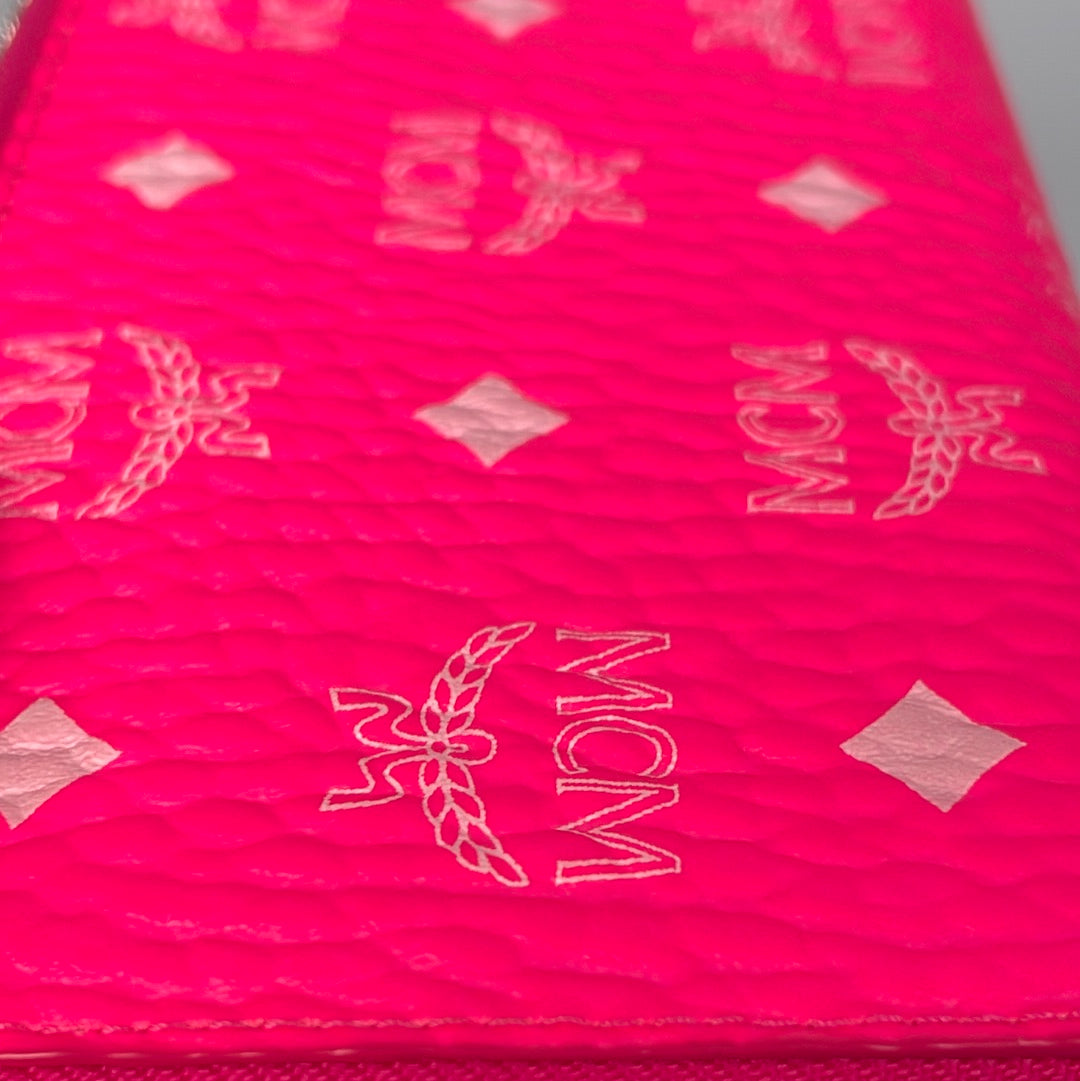 Preloved MCM Neon Pink Visetos Long Zip Wallet MYLCATA03QP001 021523