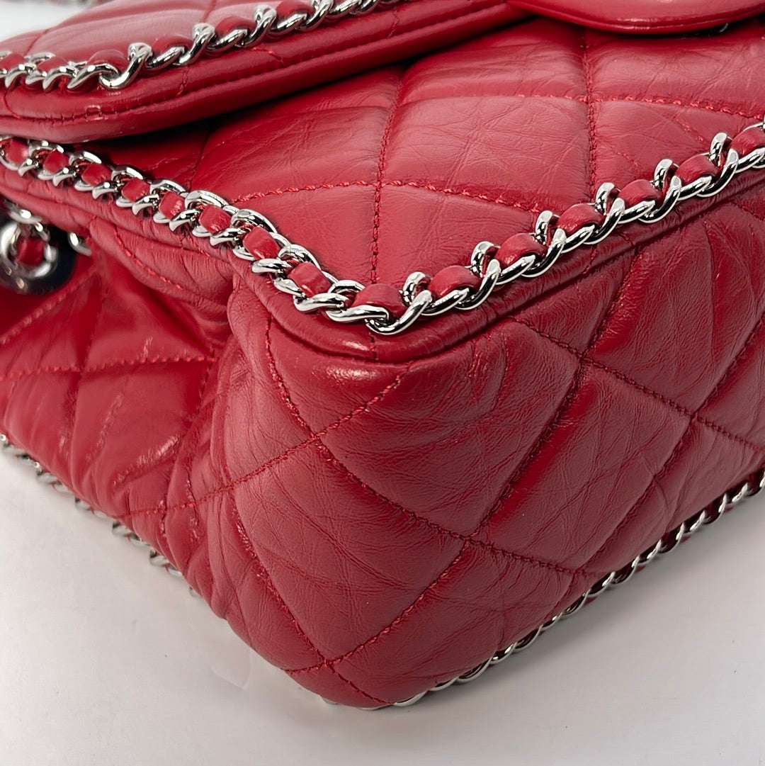  Chanel, Pre-Loved Red Quilted Lambskin Classic Square