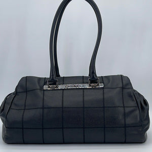 Preloved Chanel Large Square Stitch Black Leather Bowler Bag