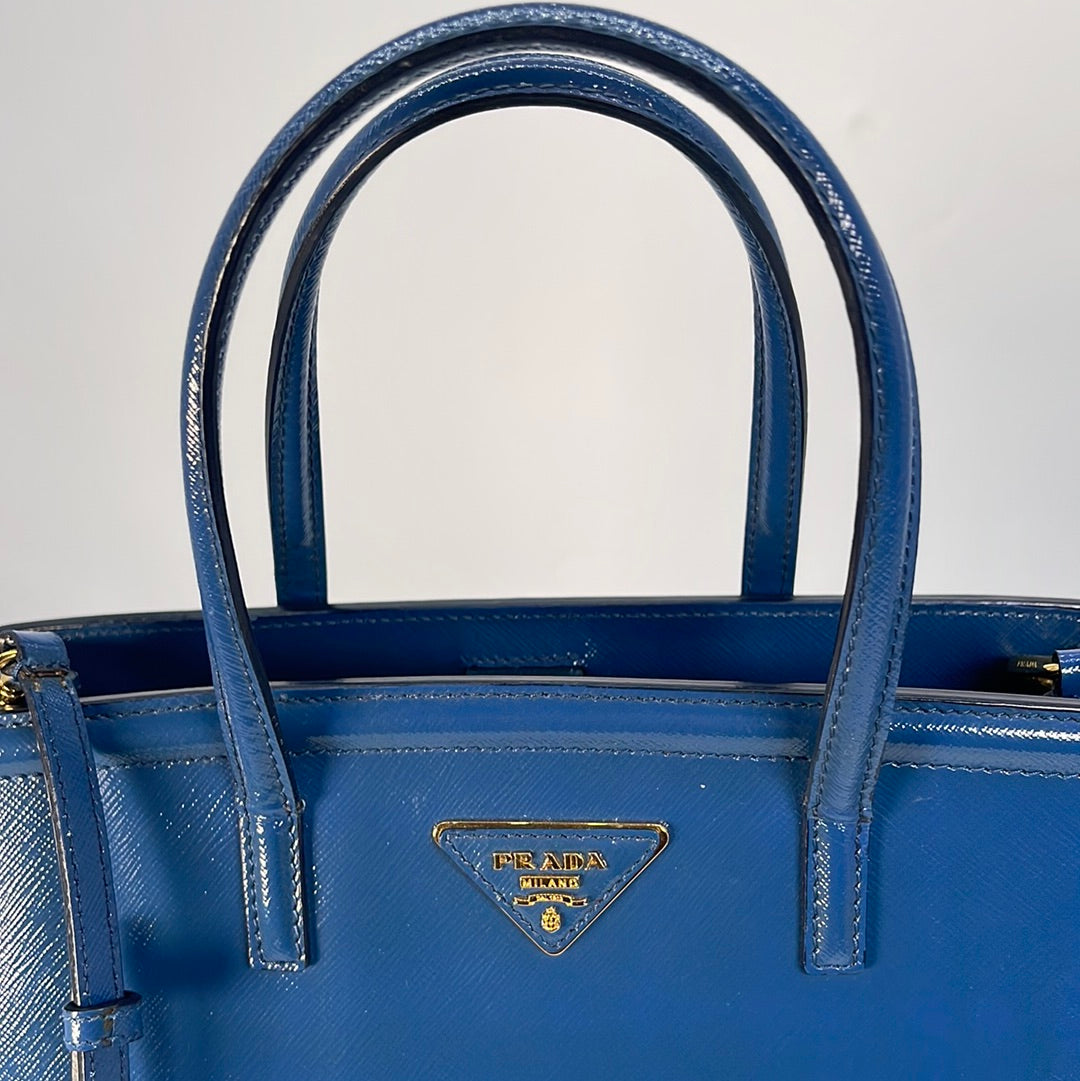 Preloved PRADA Blue Saffiano Leather Handbag 31 012423
