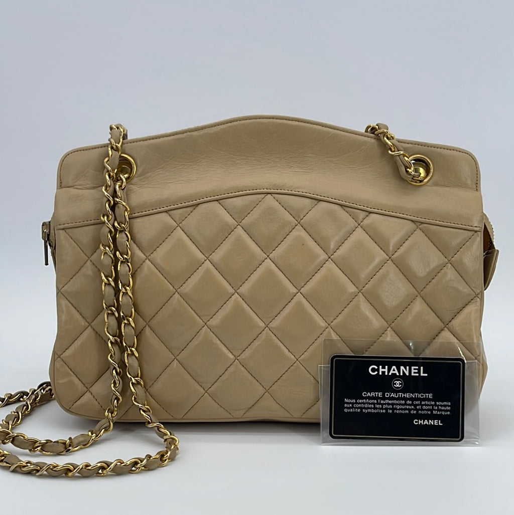 Vintage Chanel Beige Lambskin Timeless Matelasse Chain Shoulder Bag 43 –  KimmieBBags LLC