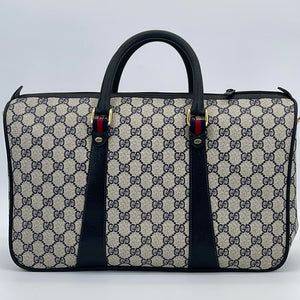 Gucci Brown Pebbled Calfskin Web Boston Bag - Preloved Gucci Handbags