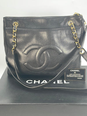chanel tote black caviar leather