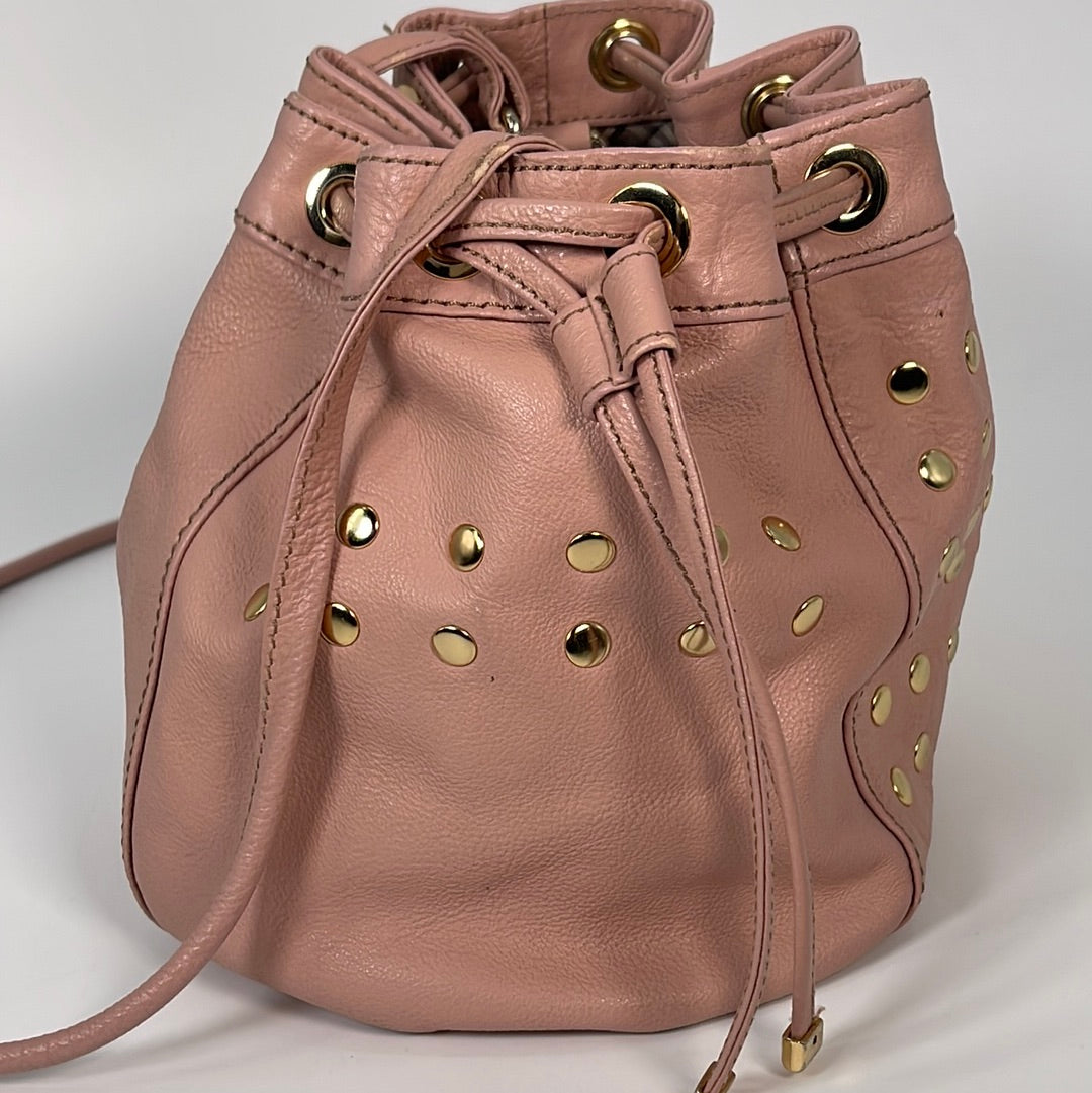 Preloved Burberry Canvas Pink Leather Studded Crossbody Bucket Bag E2118-502-14 011323