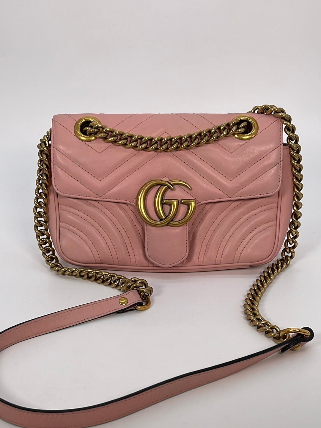 GUCCI Calfskin Matelasse Mini GG Marmont Shoulder Bag Perfect Pink 1195417