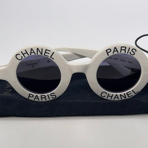 Preloved Chanel White Paris Sunglasses with Dust Bag and Box 298 03022 –  KimmieBBags LLC