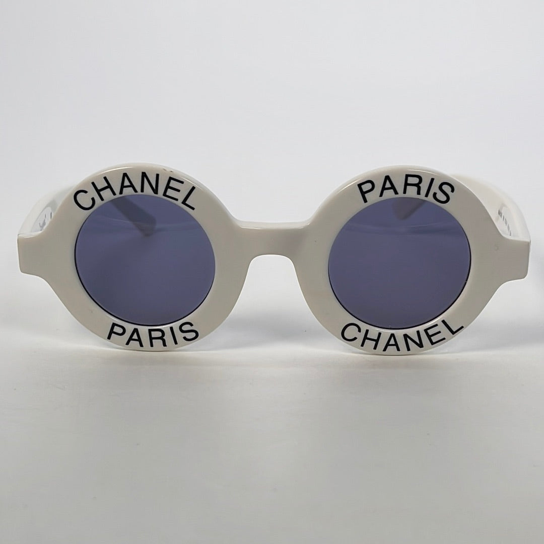 Preloved Chanel White Paris Sunglasses with Dust Bag and Box 298 030223 - $100 OFF FLASH SALE
