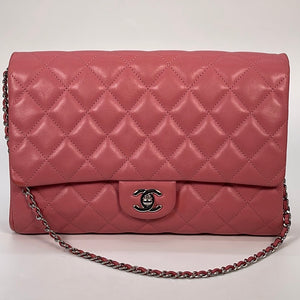 Preloved CHANEL Pink Leather Medium Single Flap Chain Shoulder Bag 18322125 020123