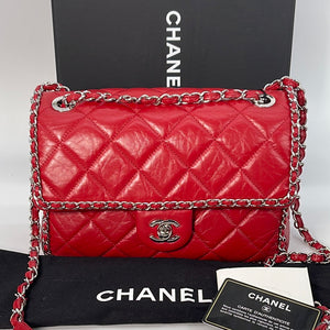 Preloved CHANEL Red Crumpled Calfskin Single Flap Chain All Over