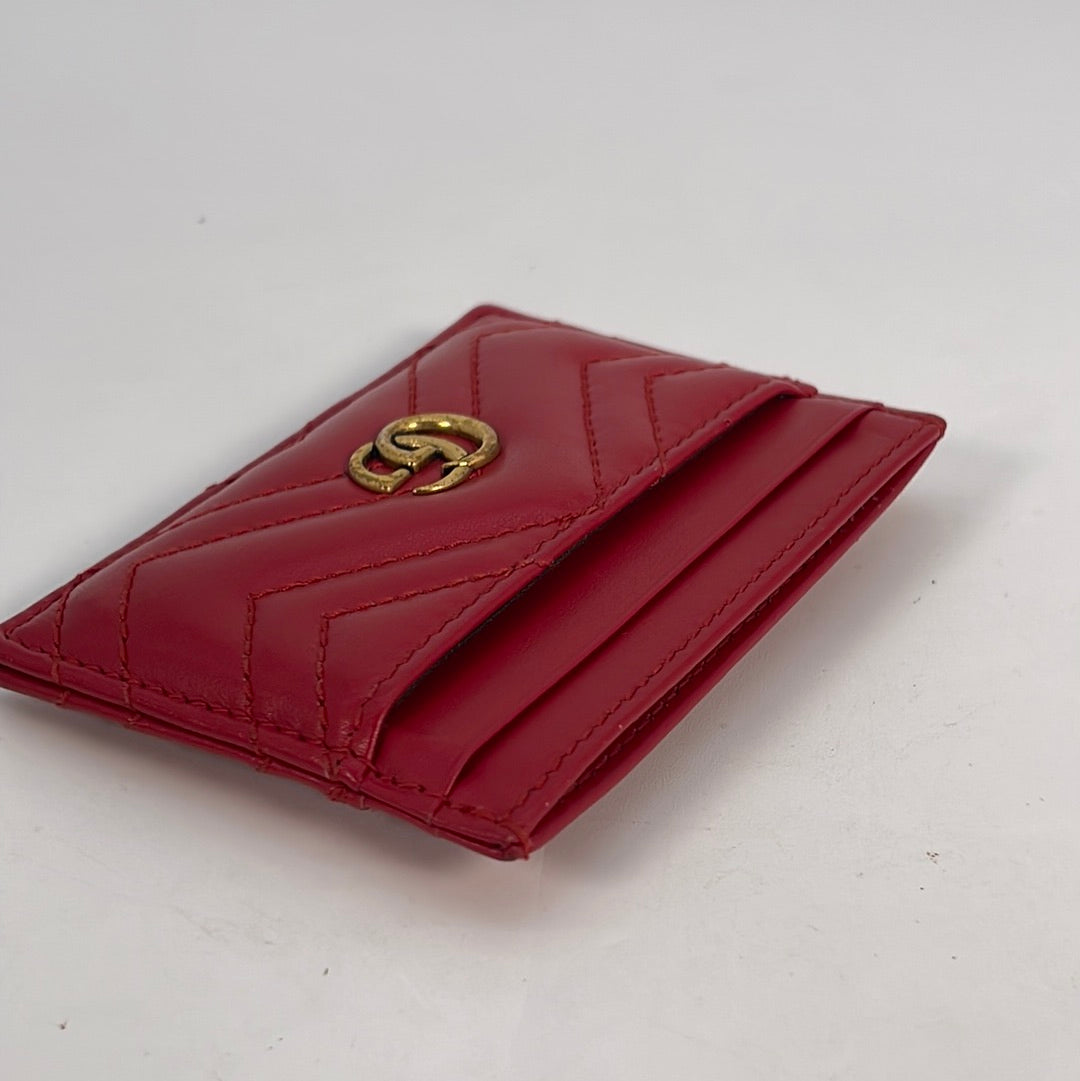PRELOVED Gucci GG Marmont Red Matelasse Leather Card Holder 443127496334 021023