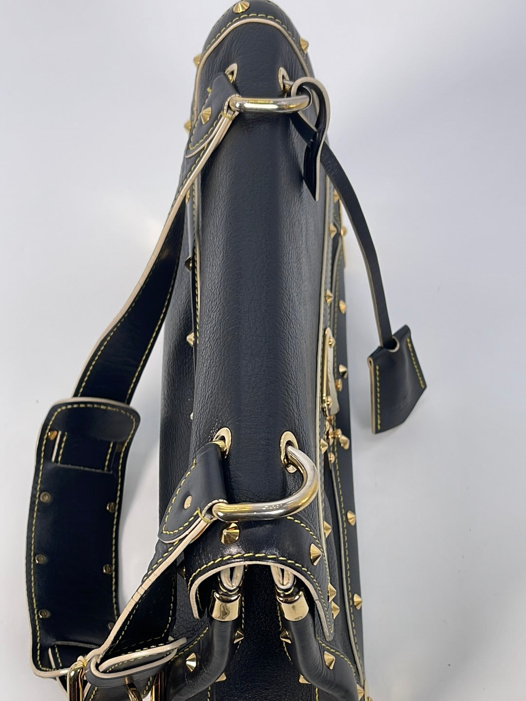 Louis Vuitton Black Studded Suhali Belt Golden Leather Metal