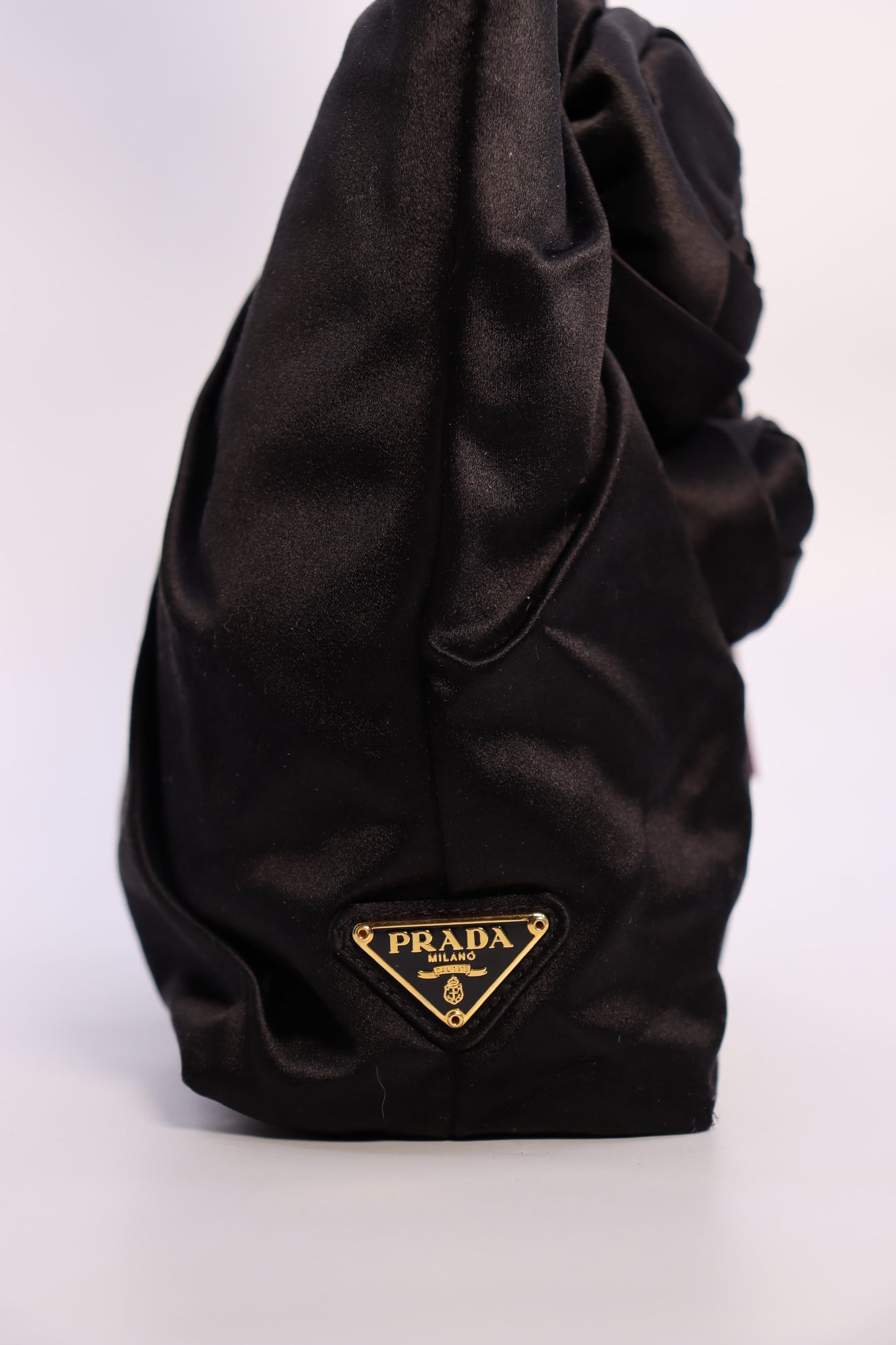 Preloved Prada Black Satin Raso Rose Handbag 110 110222