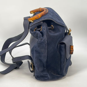 Vintage GUCCI Blue Suede Bamboo Backpack 003.2058.0016 021023