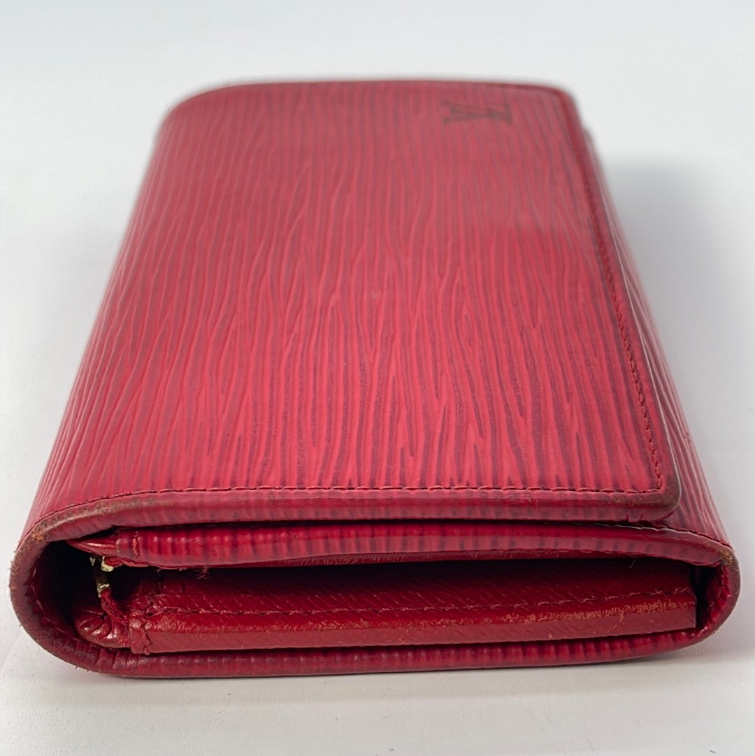 Louis Vuitton Porte Monnaie Billets Tresor Wallet Epi Leather Red