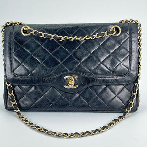 PRELOVED Chanel Quilted Black Lambskin Double Flap Chain Shoulder