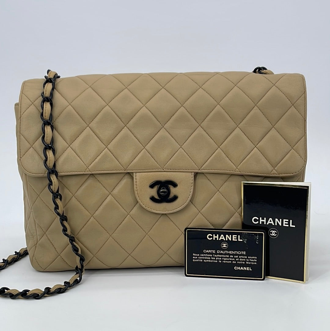 Vintage Chanel Beige Lambskin Timeless Matelasse Chain