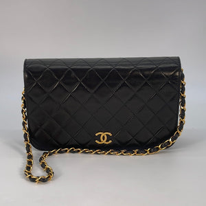 Vintage Chanel Black Quilted Lambskin Full Single Flap Shoulder Bag 2815958 020323