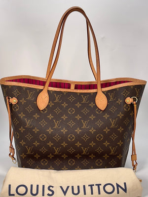 Louis Vuitton lv neverfull shopping bag monogram with hot pink interior MM  size