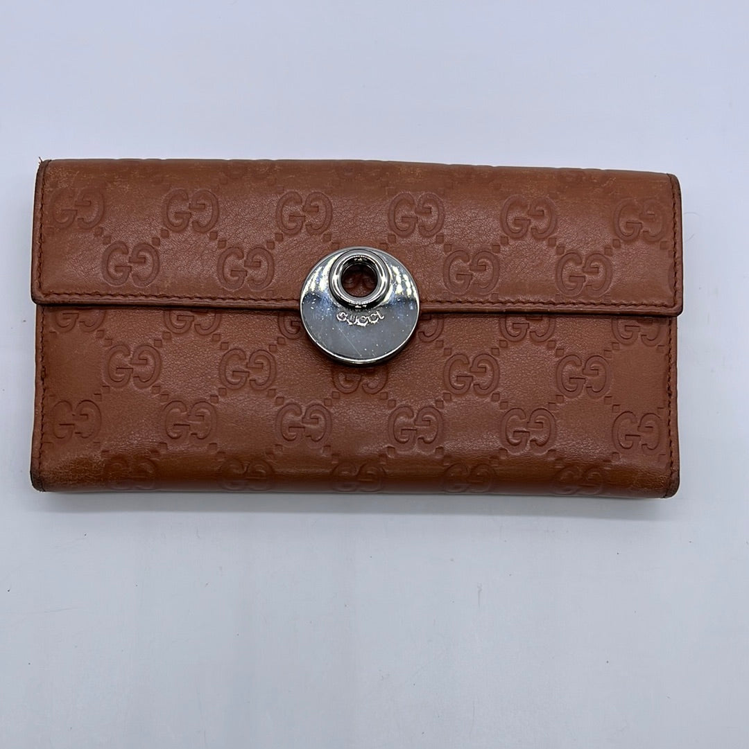 PRELOVED GUCCI Shima Guccisima Brown Leather Long Bifold Wallet 231835.493075 012223