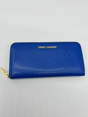 PRELOVED Saint Laurent Blue Leather Zippy Long Wallet 2437GQB 020923