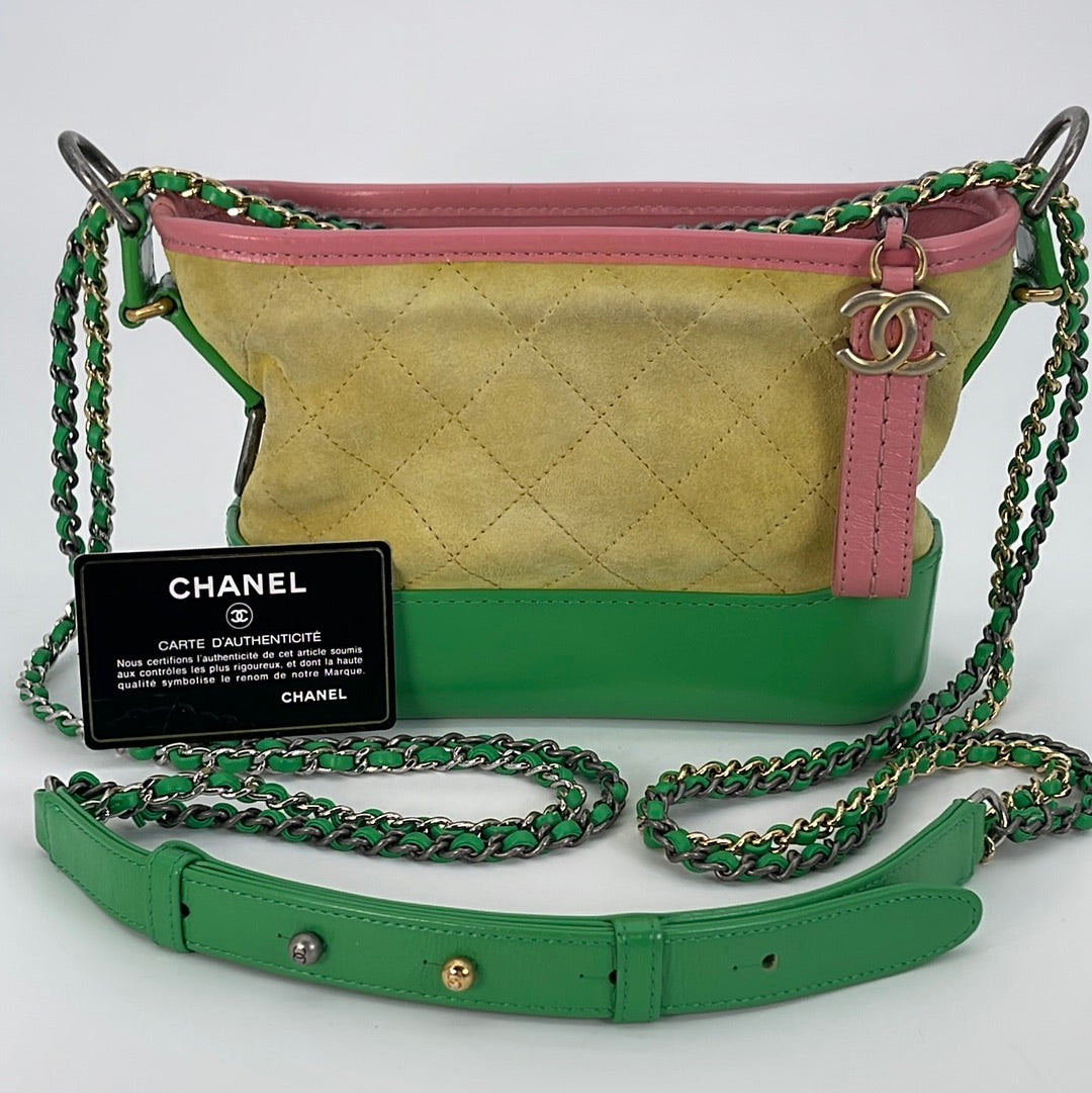 PRELOVED CHANEL Yellow Quilted Suede and Green Leather Gabrielle Crossbody Bag  24327412 030723 - $500 OFF FLASH SALE
