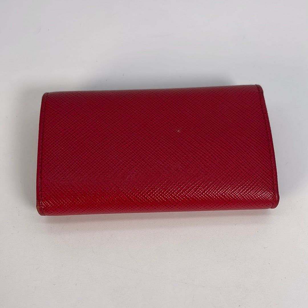 Preloved PRADA Nylon Red Leather 4 Ring Key Case 85 012423